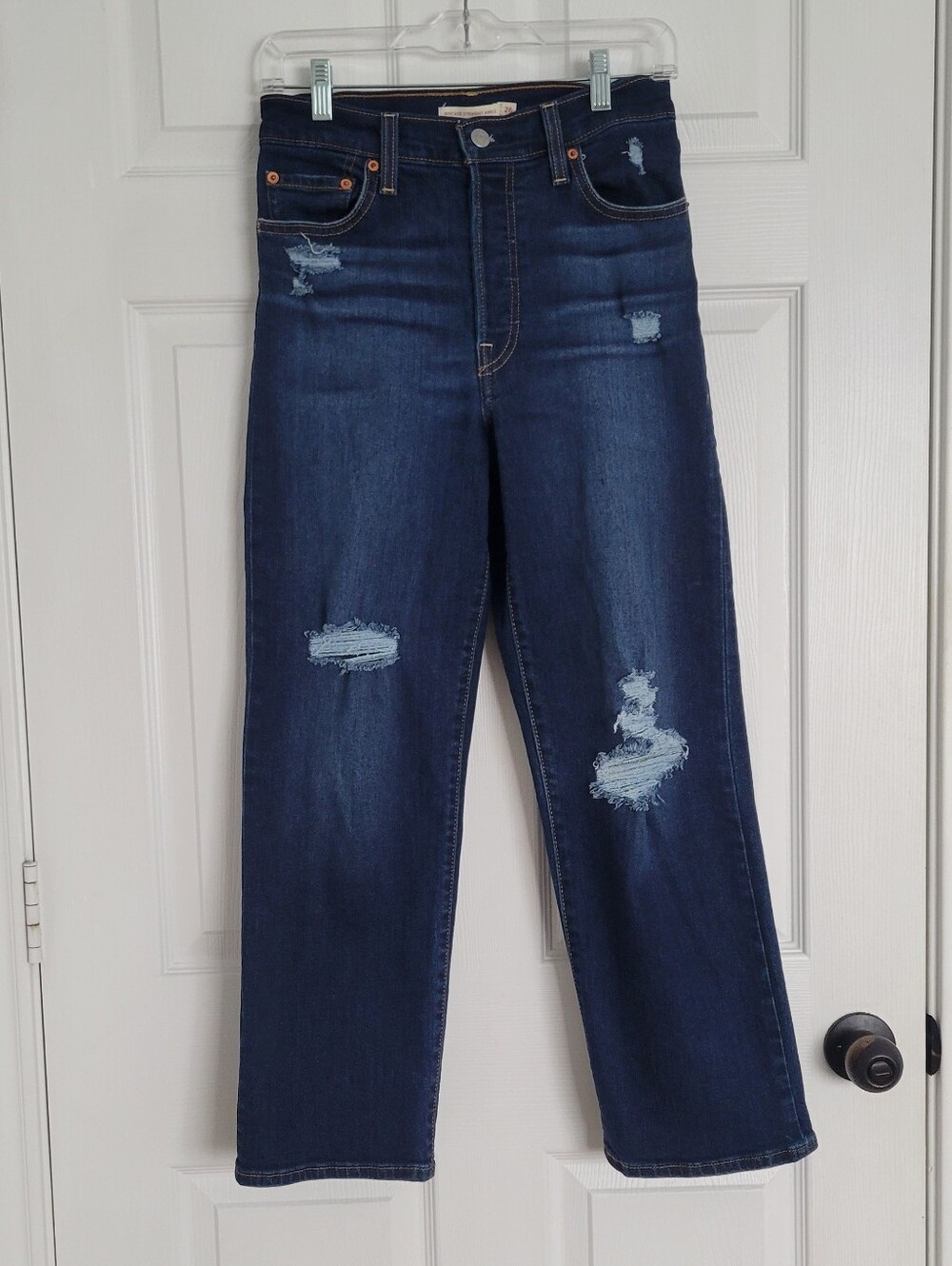 Levi's Ribcage Straight High-Rise Ankle Distressed Women's Jeans - Dark Blue